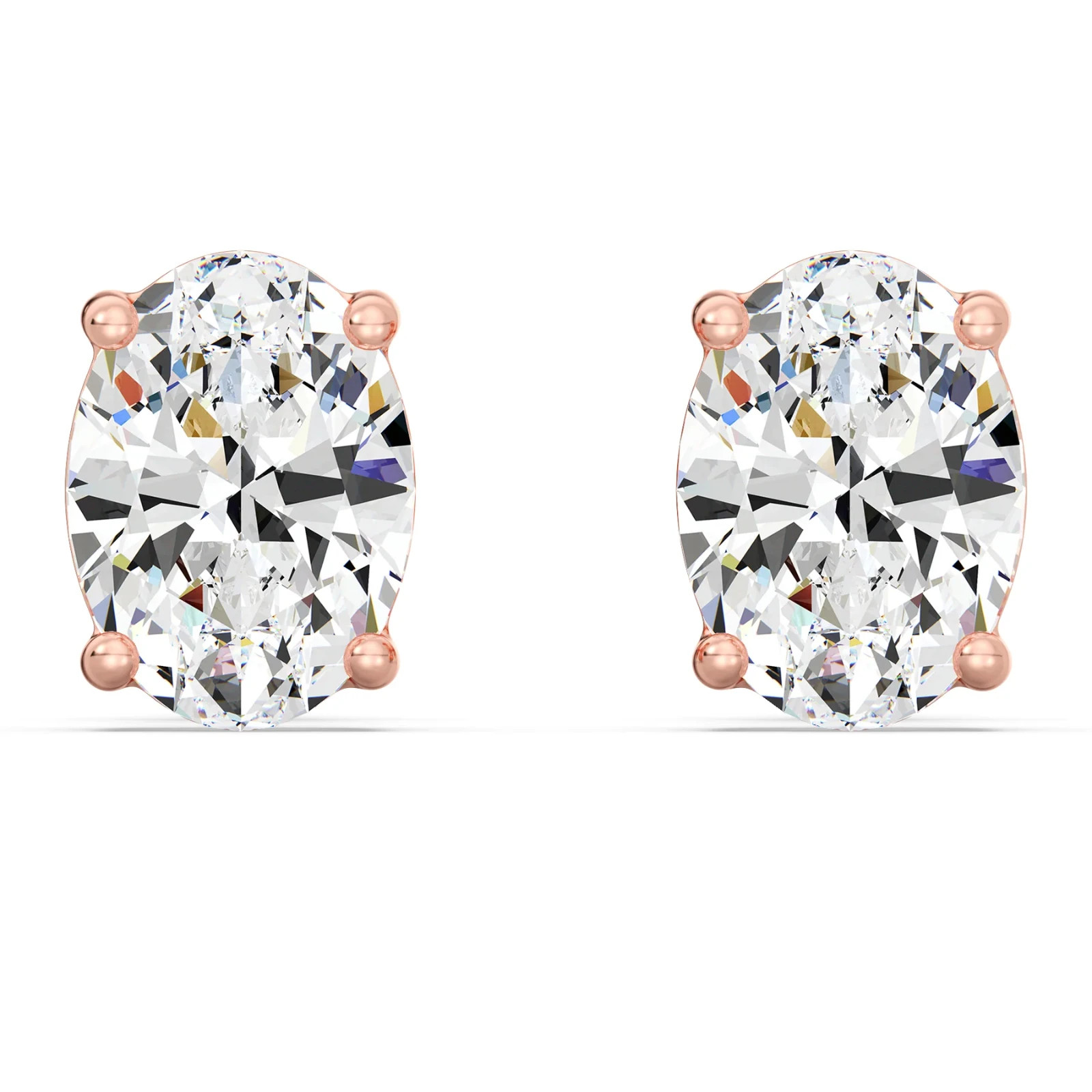CVD Oval Diamond Earrings 3 Carat IGI Lab Created E F / VVS 14k Rose Gold Studs