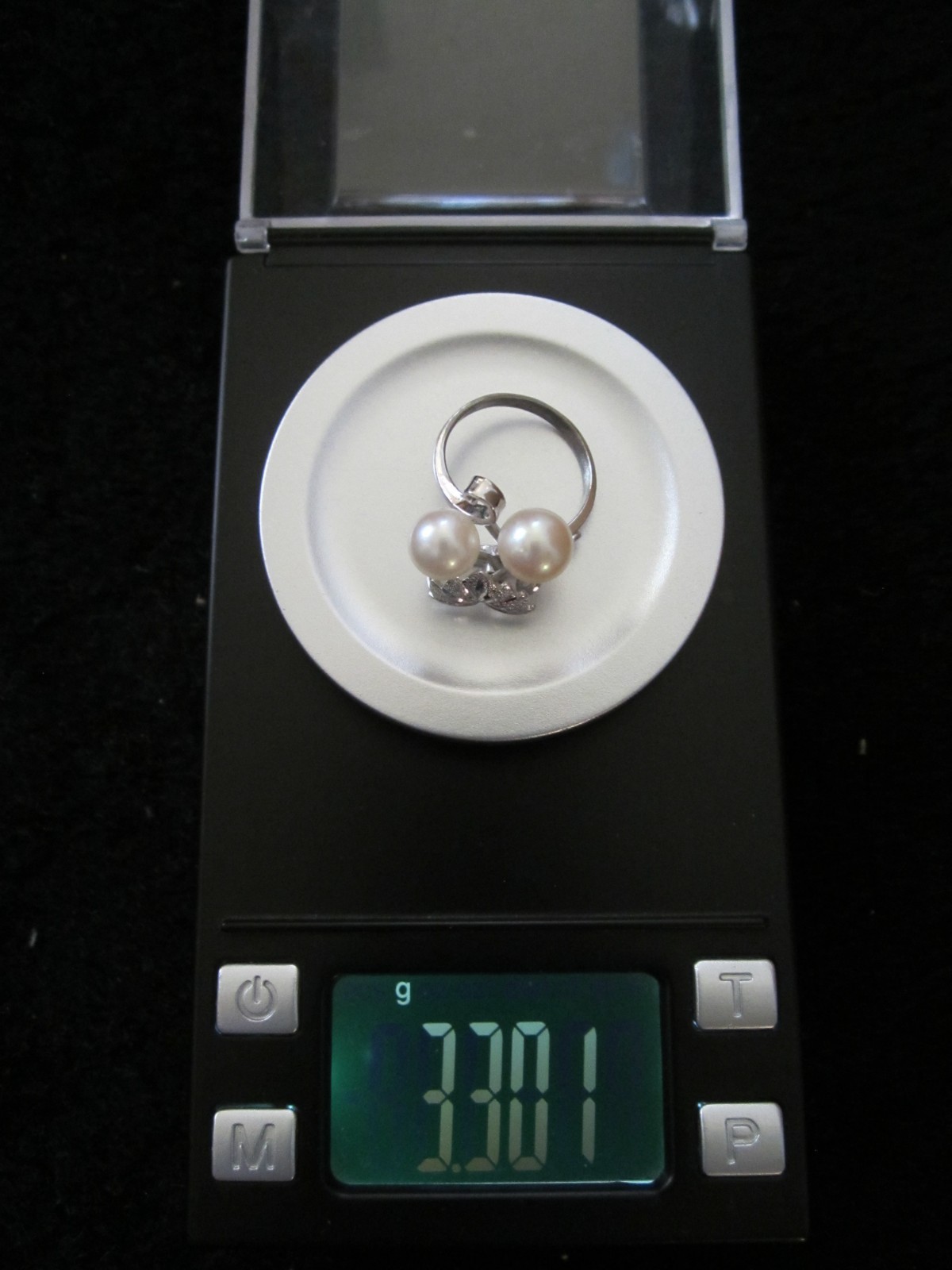 VINTAGE ORIGINAL MIKIMOTO AKOYA PEARL DIAMOND CUT SOLID STERLING SILVER RING