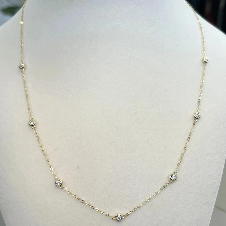 Round Cut Natural Diamond Beautiful Necklace 14k Yellow Gold Best Gift For Her