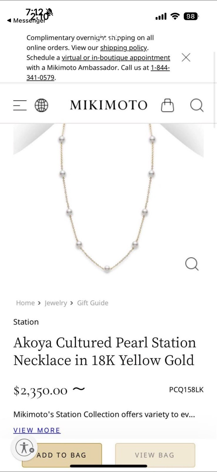 MIKIMOTO Akoya Cultured Pearl Station Necklace 18K Yellow Gold Cable 18in
