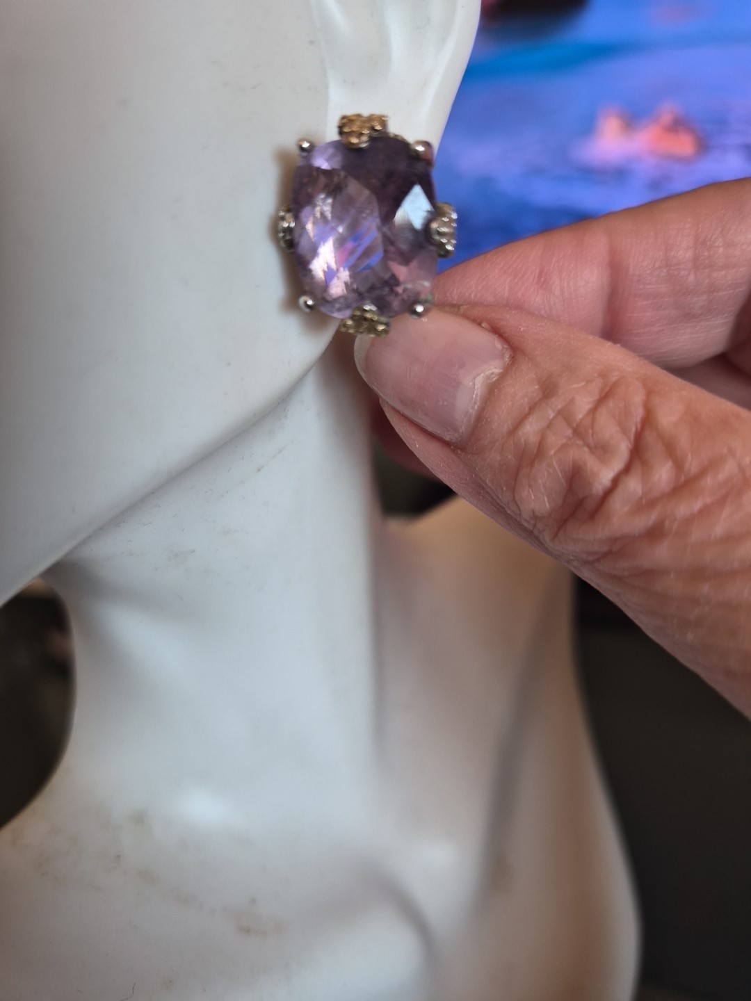 Designer Amethyst Silver 925 & Gold Omega Back Earrings NWOT