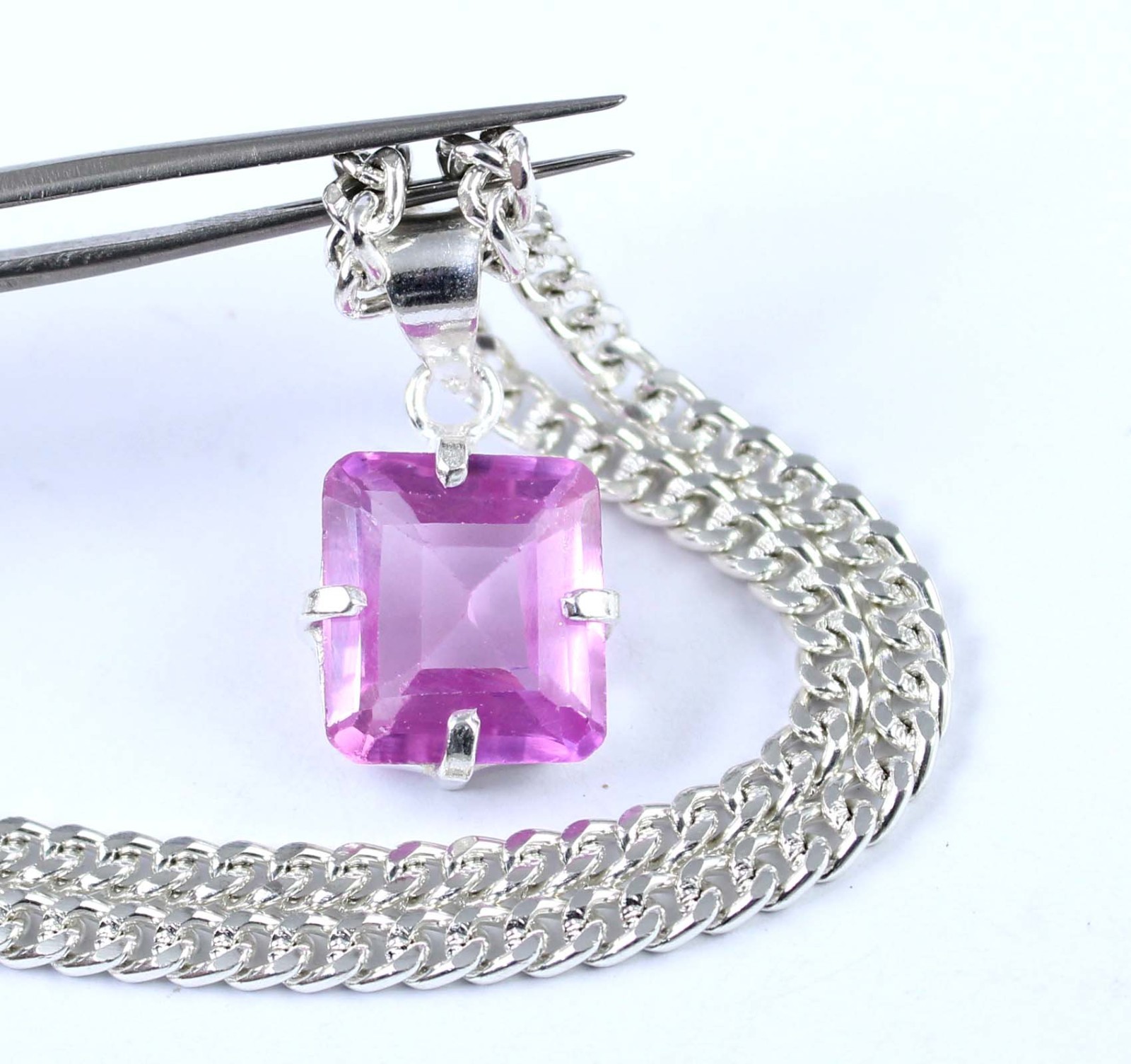 Afghanistan Pink Kunzite 10.35 Ct/13 mm Natural Emerald Cut Gemstone Pendant