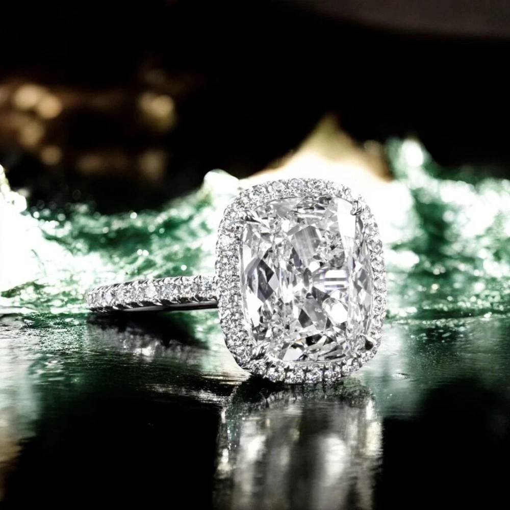 4.50 Ct Cushion Cut Real Certified Lab Grown Diamond Wedding Ring 14K White Gold