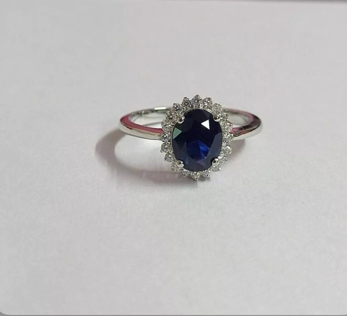 Lab Created Blue Sapphire Oval Shape September Birthstone Wedding Ring for Her