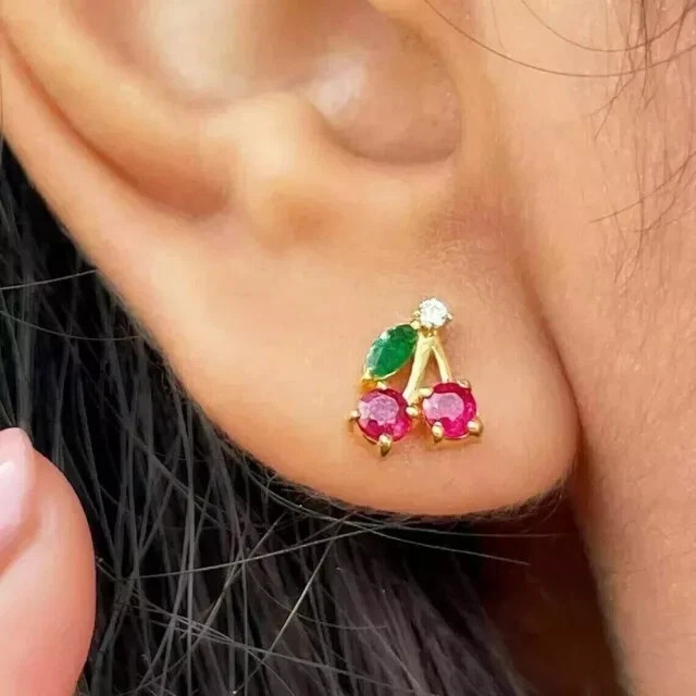 Lab Created 2Ct Round Cut Pink Ruby Chery Stud Earrings 14K Yellow Gold Plated