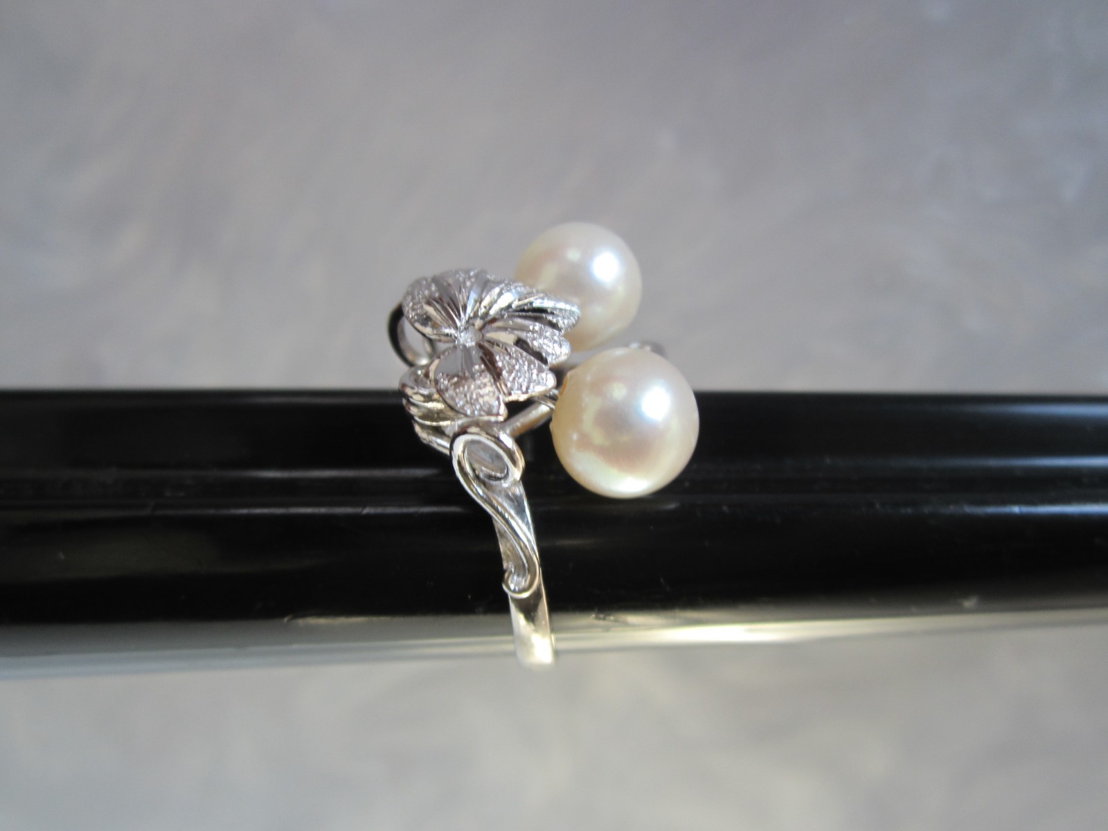 VINTAGE ORIGINAL MIKIMOTO AKOYA PEARL DIAMOND CUT SOLID STERLING SILVER RING