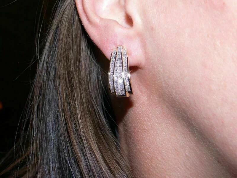 Lab-Created Diamond Princess Cut Huggie Hoop Earrings in 14K Yellow Gold Plated