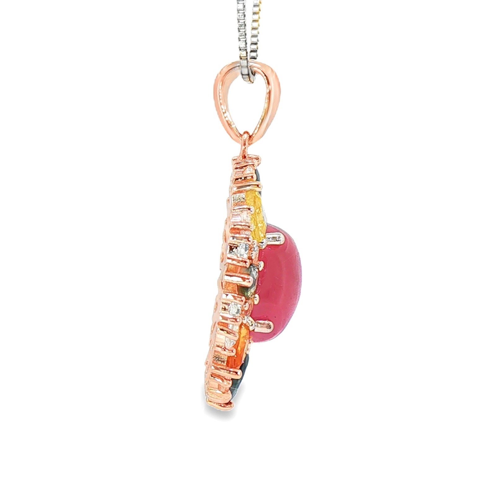 Pink Ruby Gemstone 925 Sterling Silver Oval Pendant Rhodium Top Red Pink