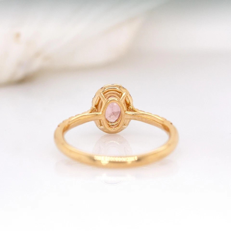 2.50 Ct Oval Cut Padparadscha Sapphire Diamond Anniversary Ring 14K Yellolw Gold