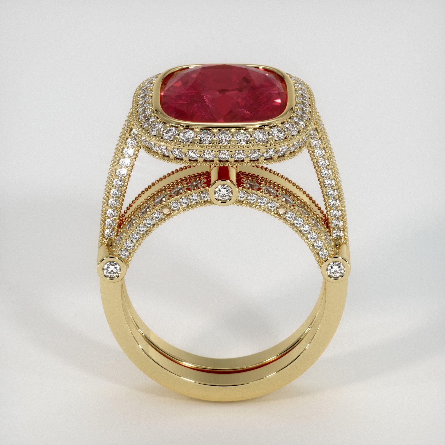 Tanzania Cushion Red Ruby 18K Yellow Gold Ring 10.35CT