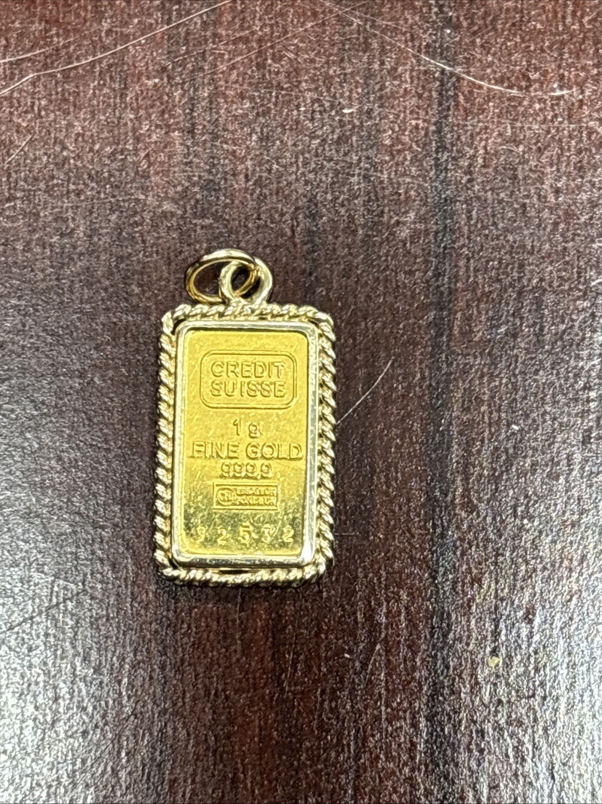 Credit Suisse 1 Gram Gold 999.9 Bar Pendant Charm Excellent Condition