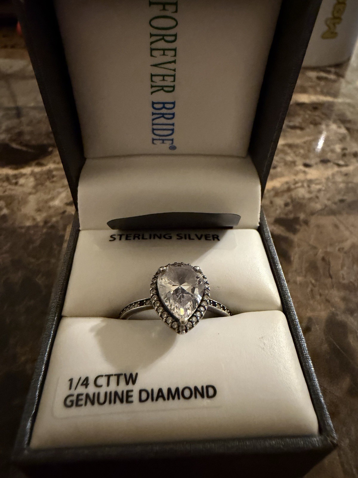 Forever Bride 925 Sterling Silver Pear Diamond Ring 0.25 CTTW White/Colorless