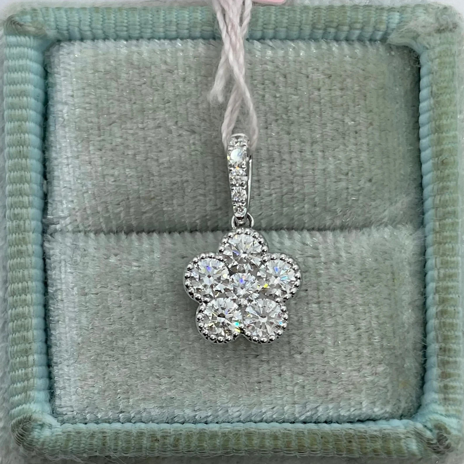 1.50 Ct Moissanite Flower Shape Pendant Necklace Womens 14K White Gold Plated