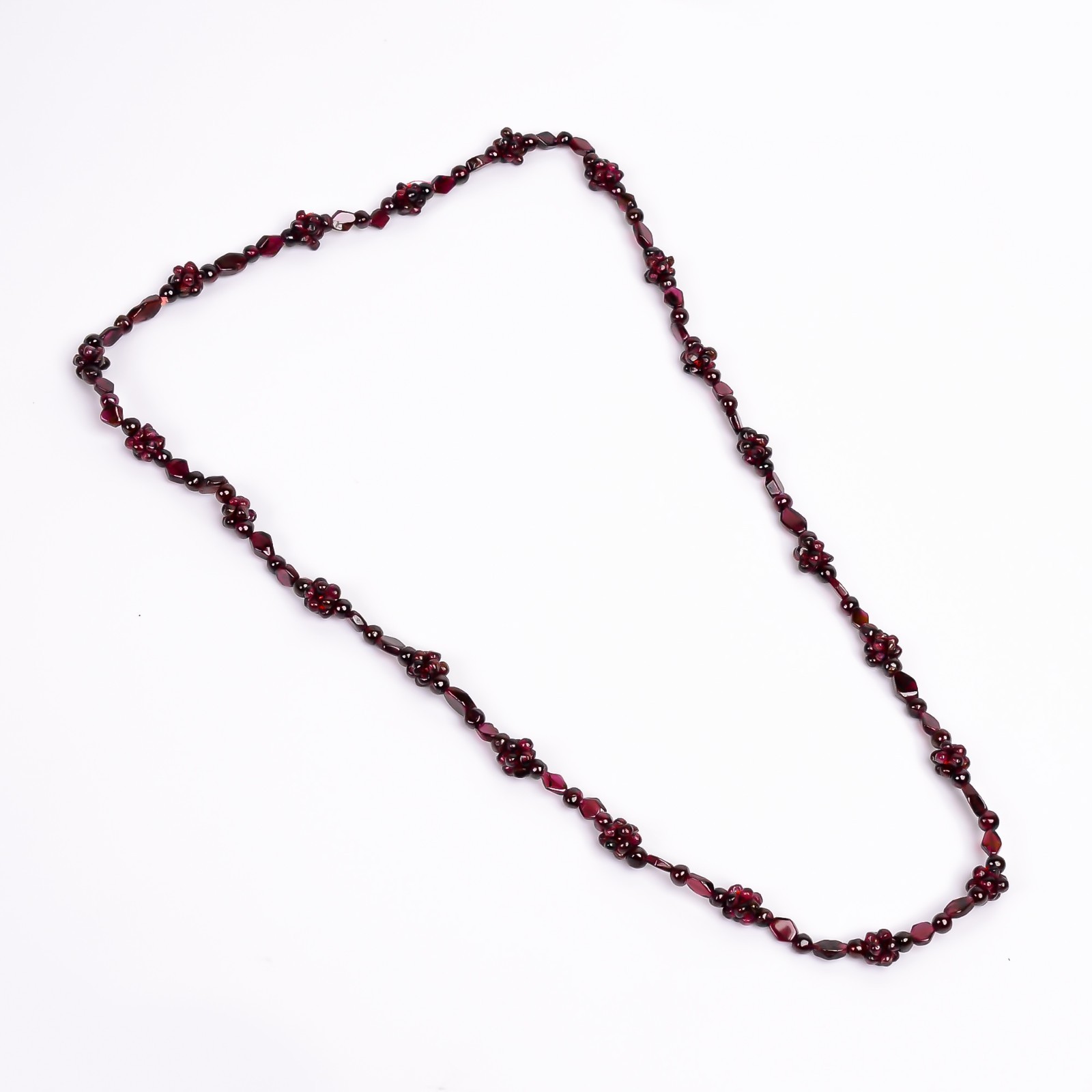 Vintage Red Garnet Cluster Necklace Continuous Beaded Strand Handcrafted