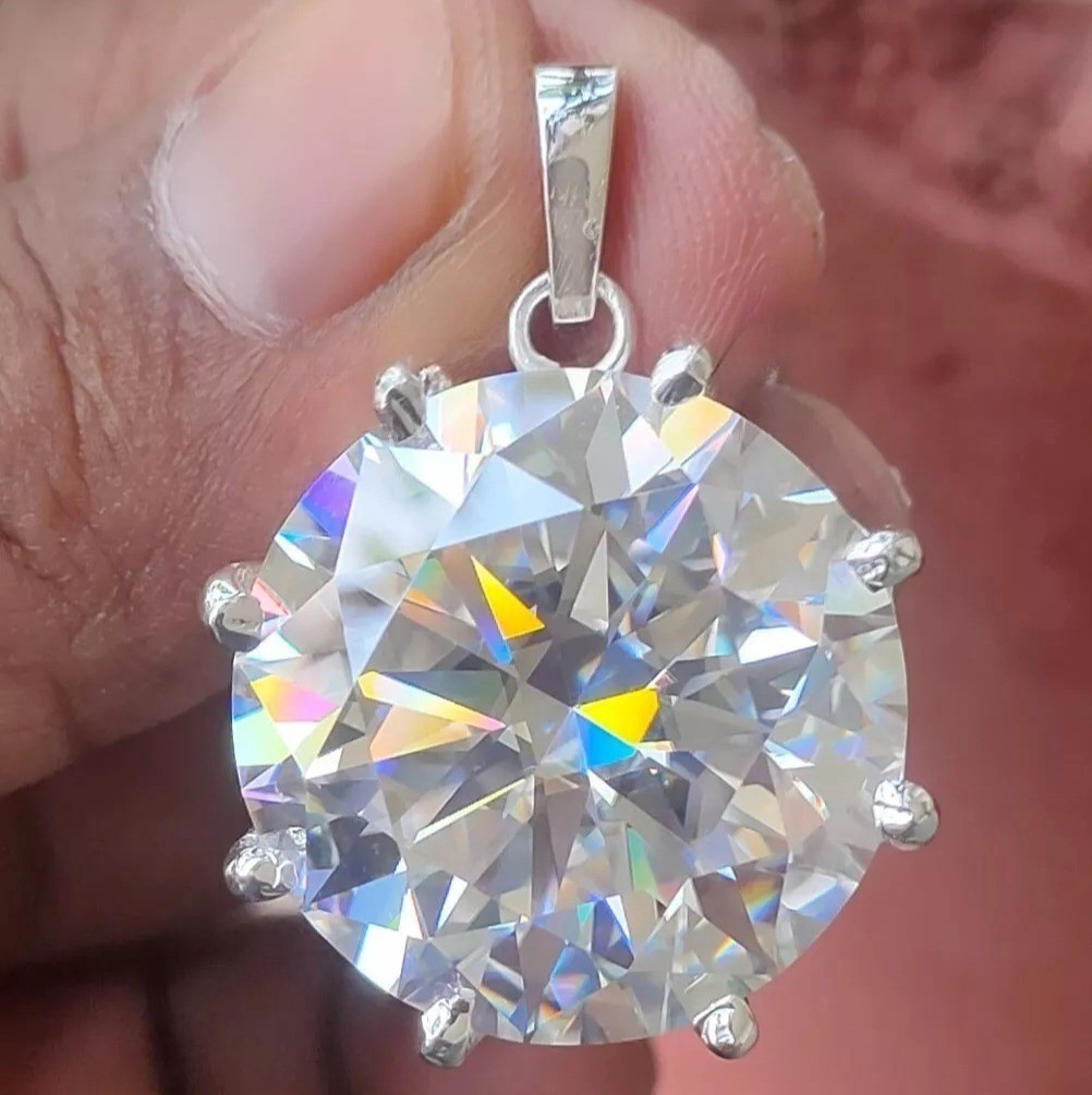 Rare 30 Ct Certified White Diamond Solitaire Pendant 925 Silver Free Shipping.