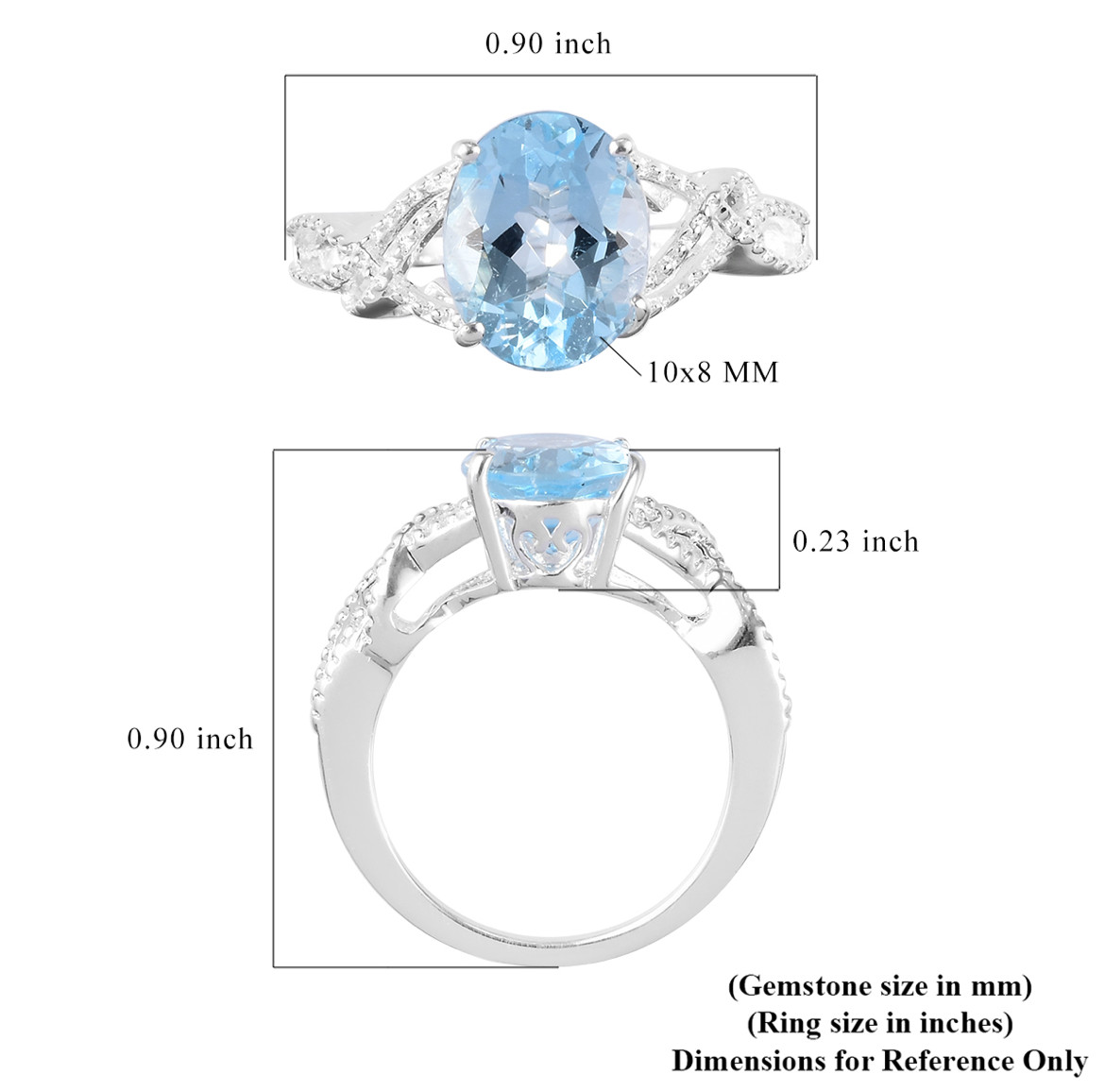 Sky Blue Topaz Solitaire Ring (8) Sterling Silver Oval 3 ctw Braid Band Sparkle