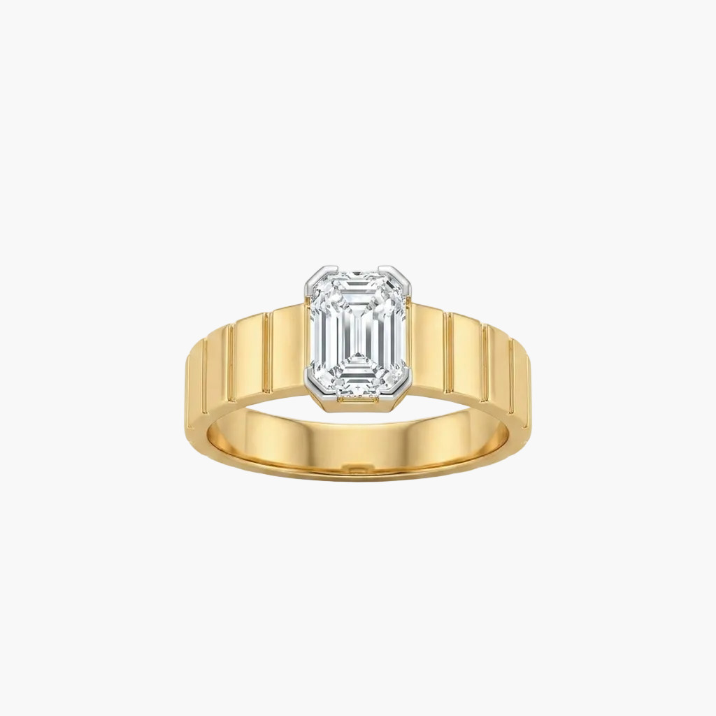 1.52 CT Emerald Cut E VS1 Lab Created Diamond 18kt Yellow Gold Men Ring