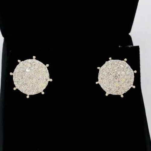 14K Yellow Gold Finish 2Ct Round Cut Lab-Created Diamond Cluster Stud Earrings
