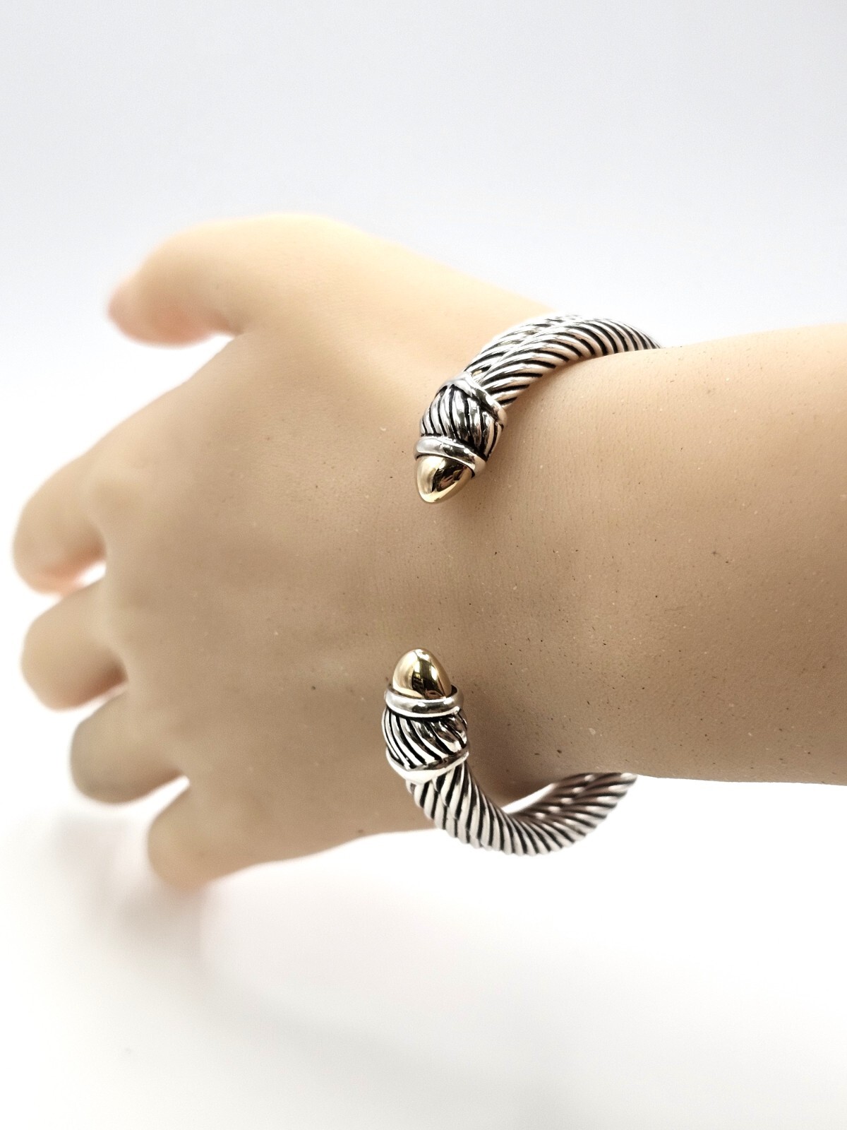 Sterling and 14K Double Cable Cuff Bracelet
