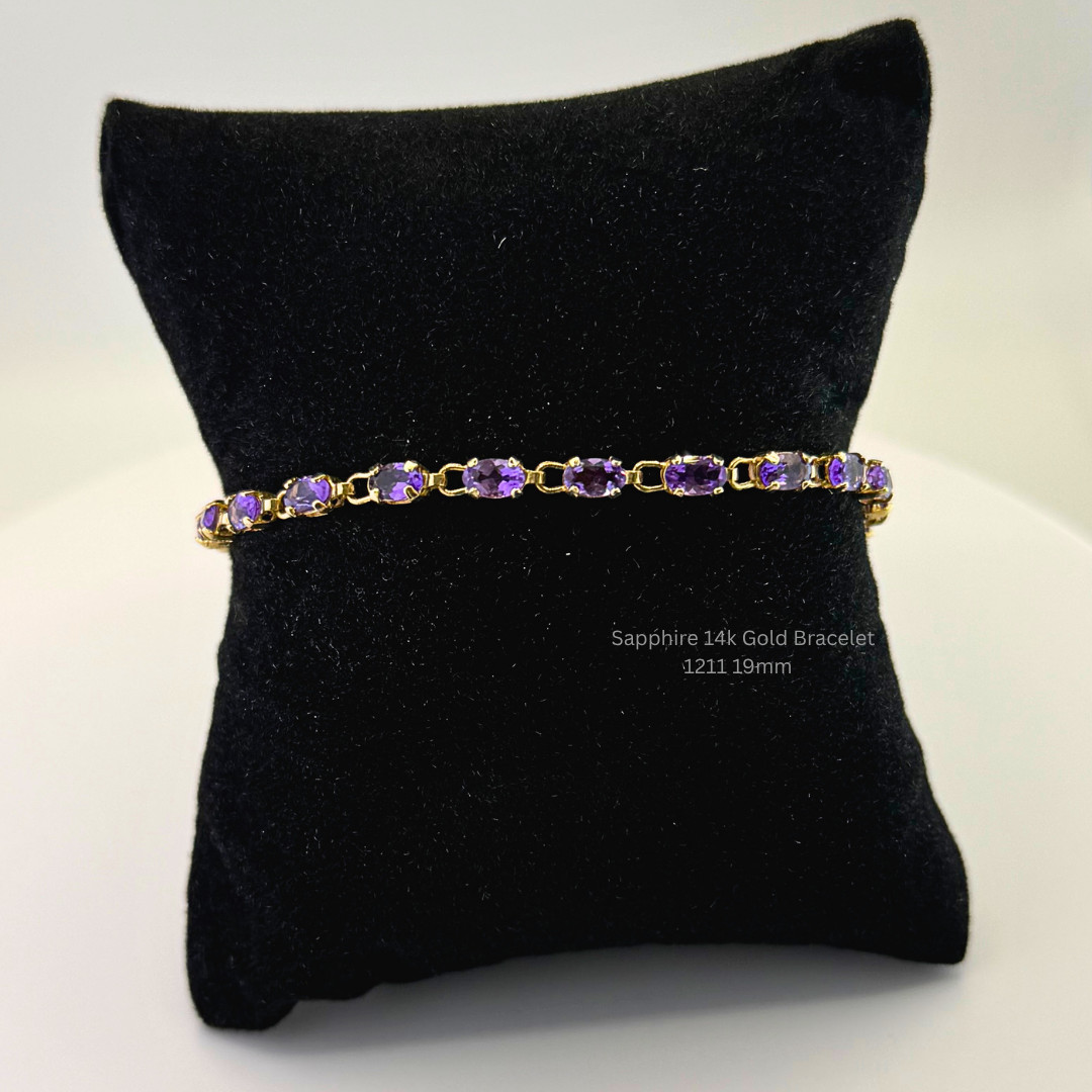 14K Solid Gold Natural Sapphire Tennis Bracelet 7″ Oval Estate Fine Jewelry