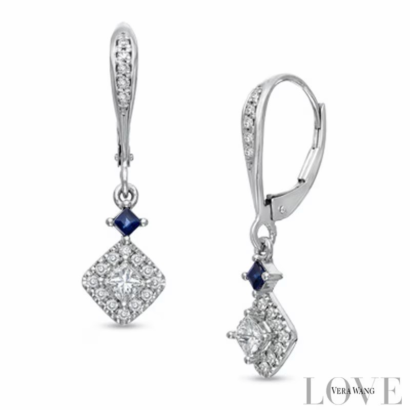 Vera Wang Love Collection 14kt White Gold Diamond Sapphire Drop/Dangle Earrings