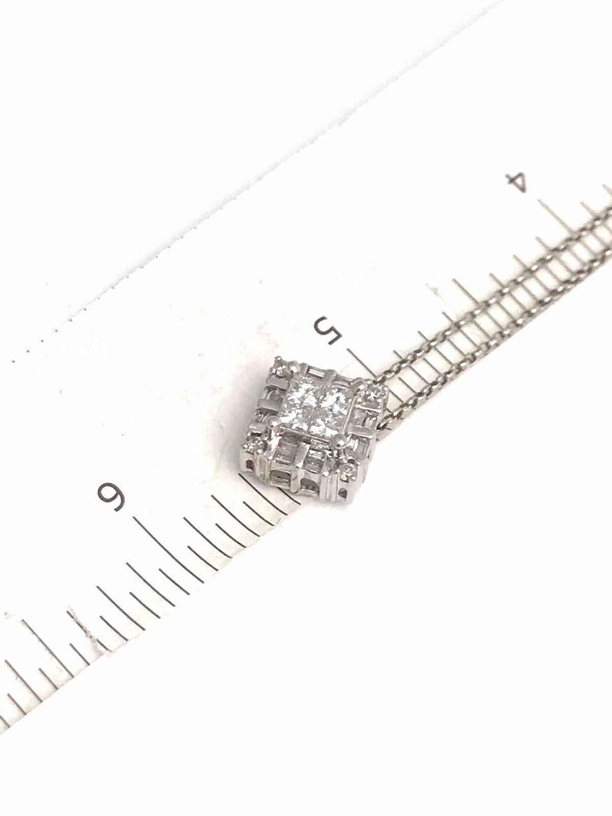 14k White Gold .75ct(tw) Natural Diamond Invisible Princess Setting Necklace 17”