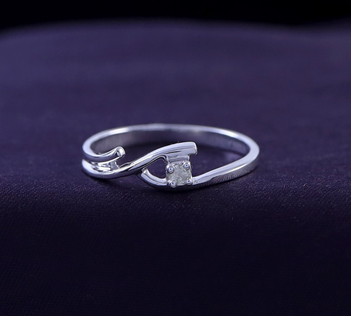 Natural Round Diamond Accents Solitaire Engagement Ring 925 Sterling Silver