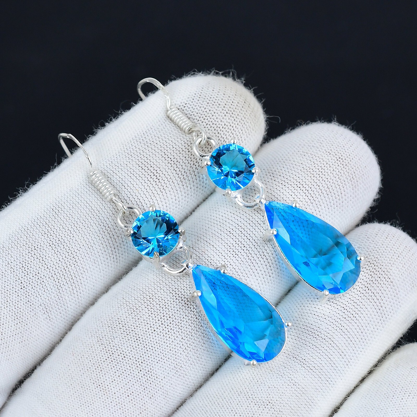 Blue Topaz Gemstone Handmade 925 Sterling Silver stylish Earring for Gifts Rp-42