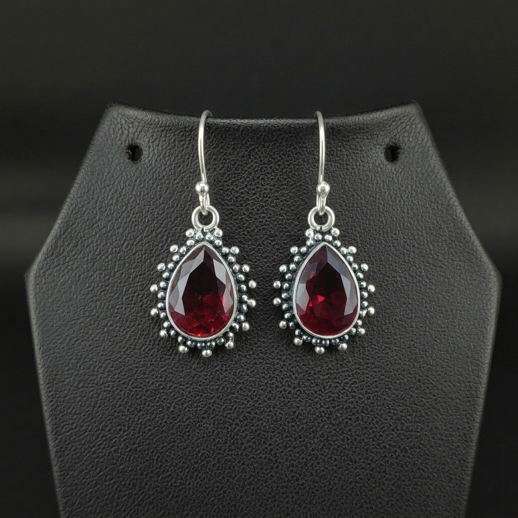 Garnet Gemstone 925 sterling silver Handmade Dangle Drop Earrings 1.50″