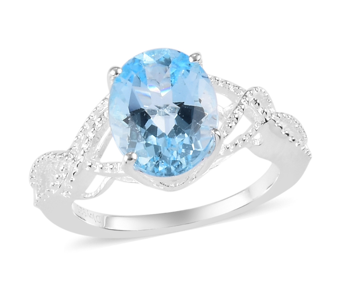 Sky Blue Topaz Solitaire Ring (8) Sterling Silver Oval 3 ctw Braid Band Sparkle