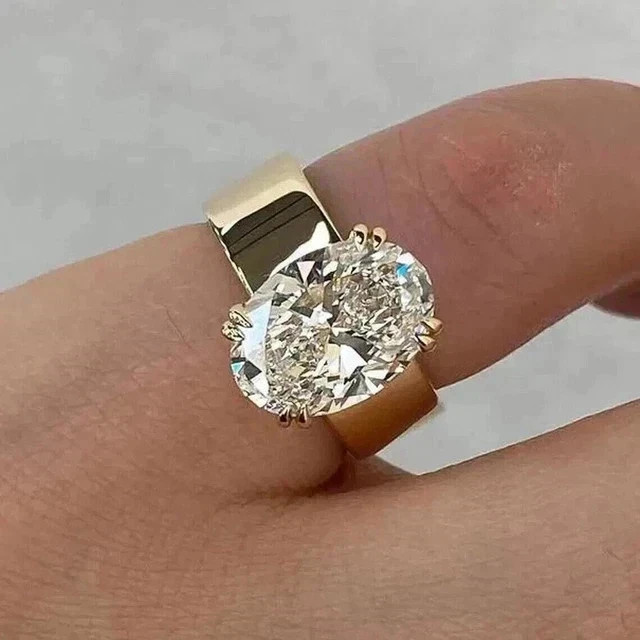 4Ct Oval Cut Lab Created Diamond Wedding Engagement Ring 14k Yellow Gold Plated
