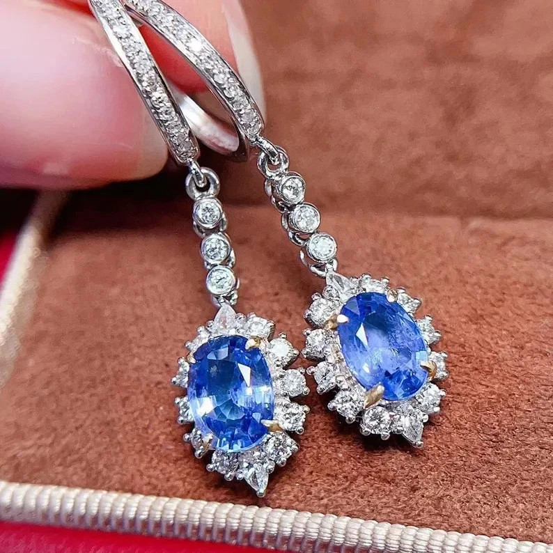 8.40Ct Oval Cut Natural Tanzanite & Diamond 14K White Gold Engagement Earring