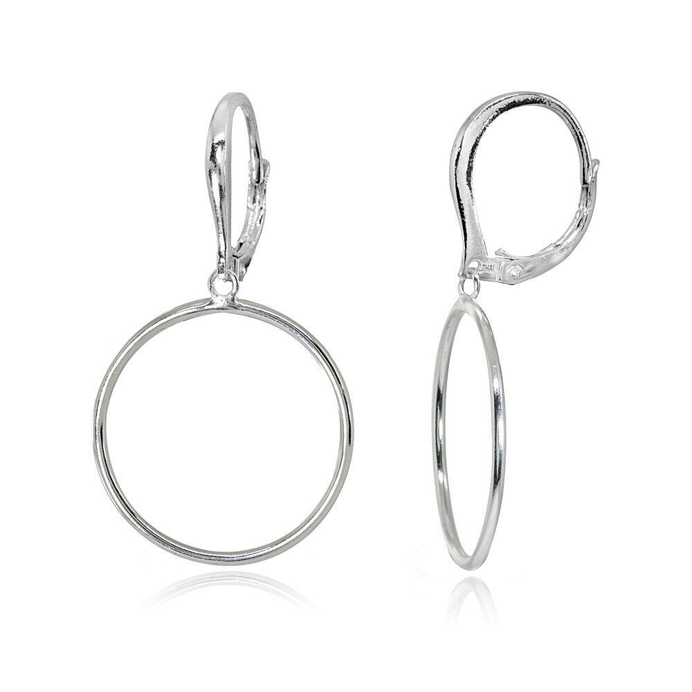20mm Frontal Hoop Round Polished Sterling Silver Drop Dangle Earrings