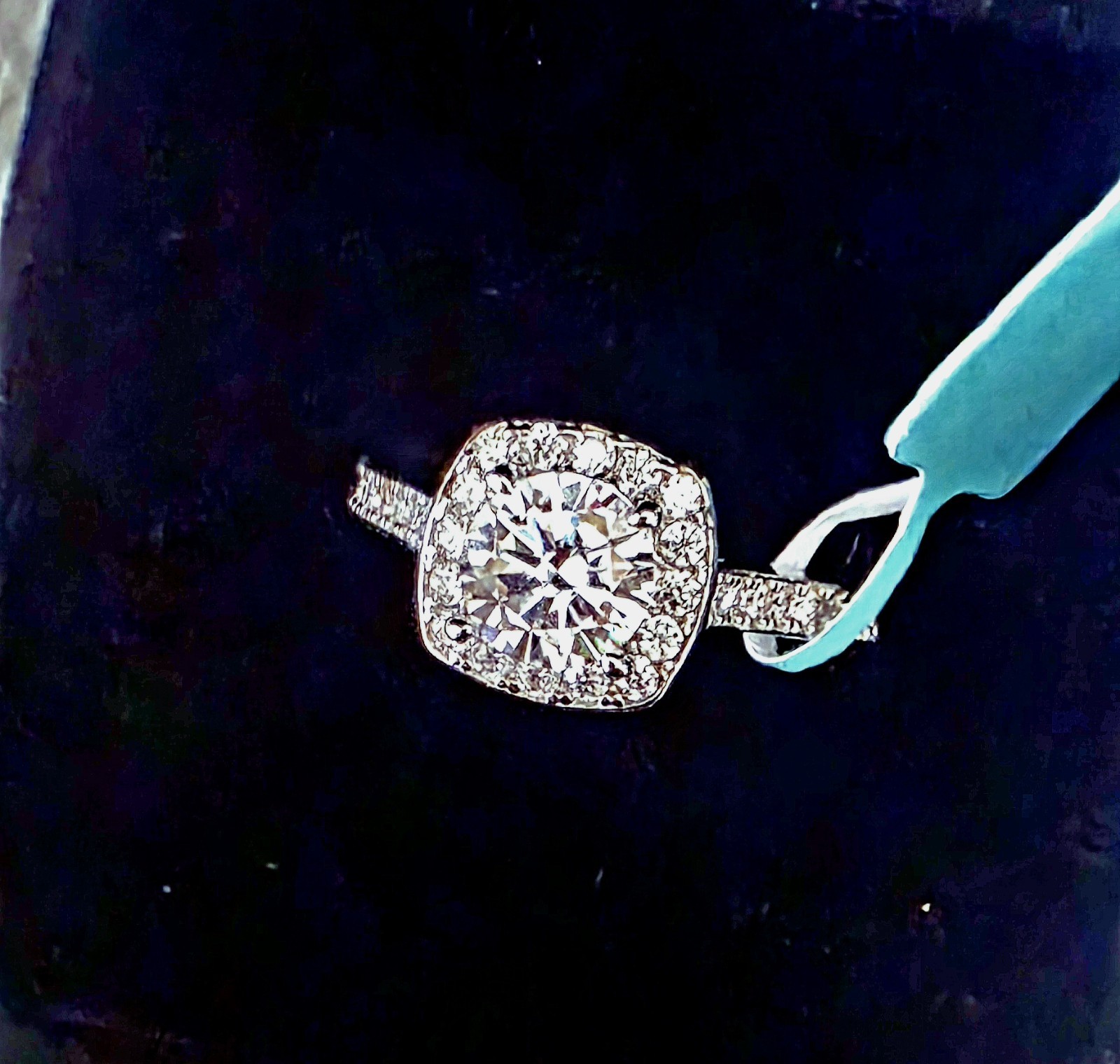NWT Genuine 2.54ctw Moissanite Halo Cushion Engagement Ring .925 Sterling Silvr