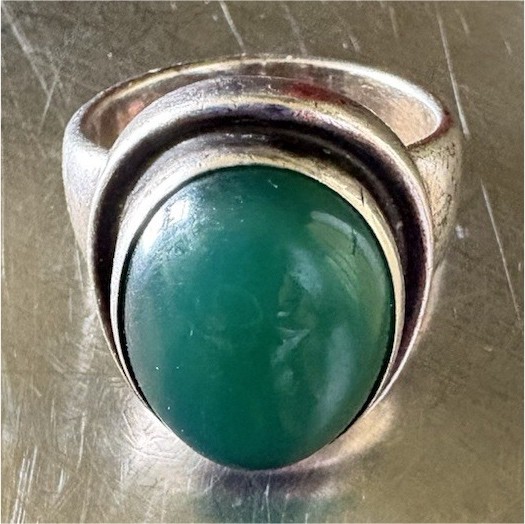 Vintage Georg Jensen 46A Sterling Silver Ring Green Agate Cabochon Denmark