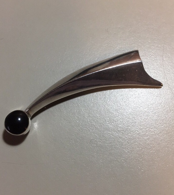 Vintage Modern Designer Sterling Onyx Brooch Signed
