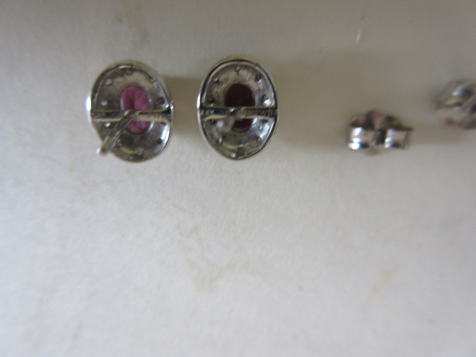 JWBR 14K 14 Karat White Gold Pink or Red Gem & Diamond Stud Earrings ~ 1.9 gr