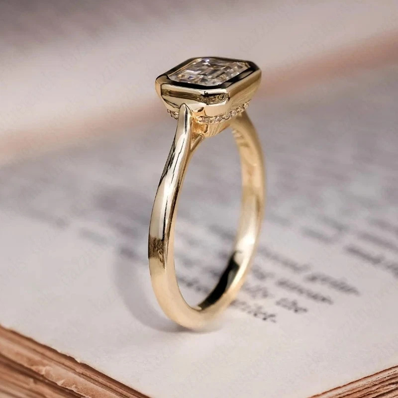 1.50Ct Emerald Cut IGI Certified Lab Grown Diamond Ring 14K Yellow Gold