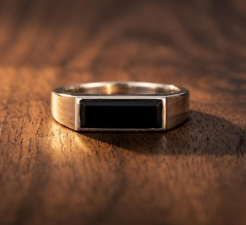Real Baguette Black Onyx Signet Ring 925 Sterling Silver Wedding Band Men’s Ring