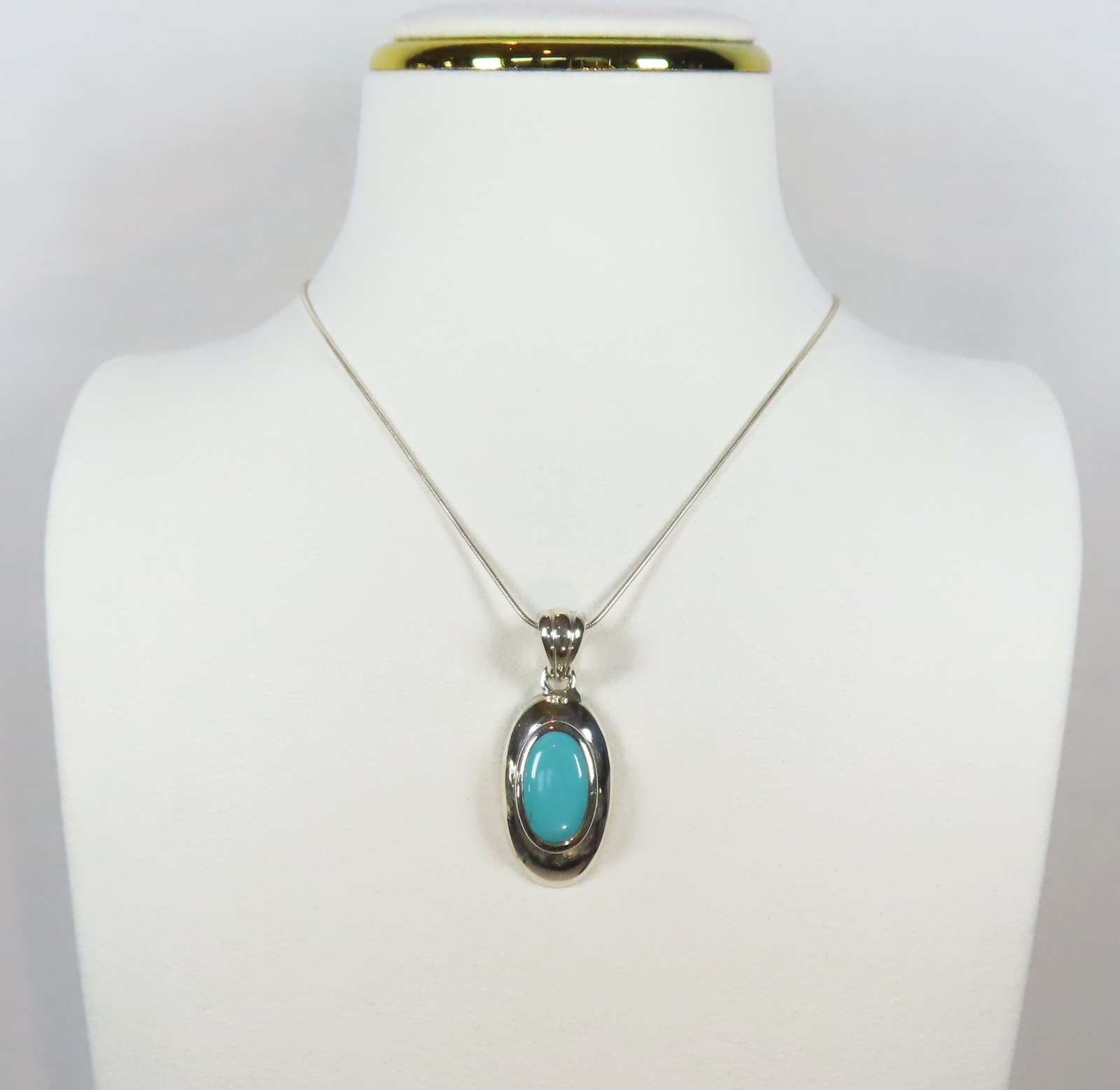 Sterling Silver Sleeping Beauty Turquoise Oval Pendant