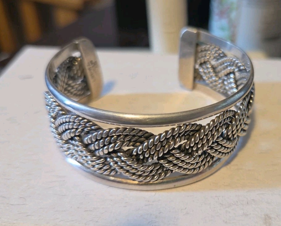 Sterling Silver Taxco Bangle Bracelet with Detailed Interwoven Rope Design