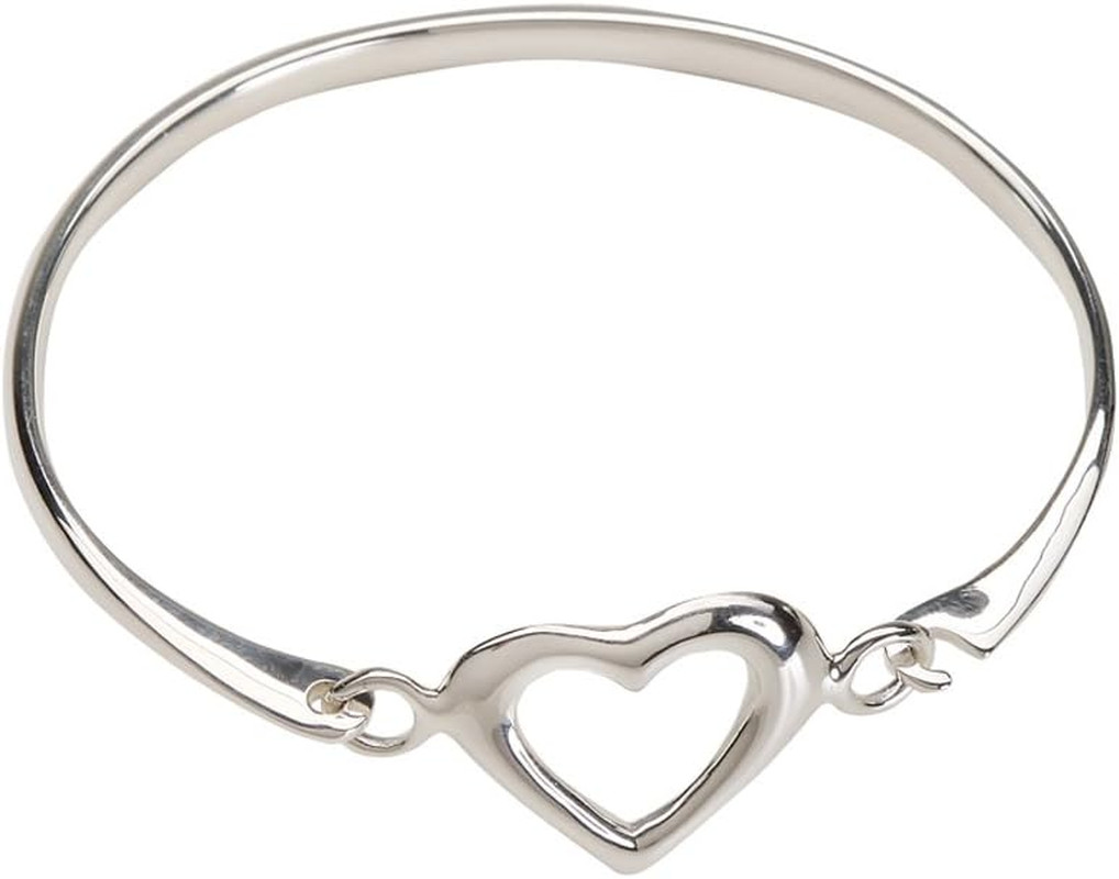 Children’S 925 Sterling Silver Open and Adjustable Heart Bangle Bracelet for Gir