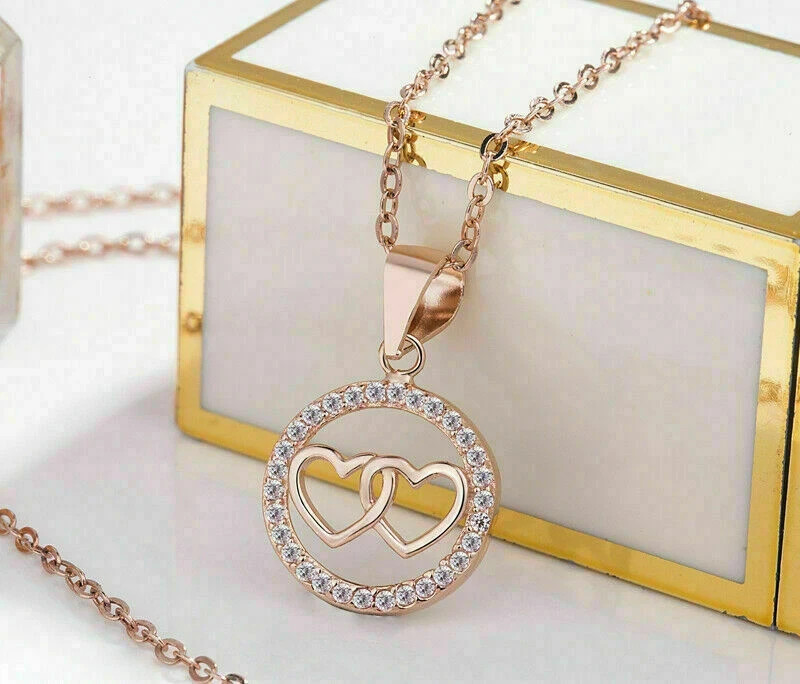0.50Ct Round Cut VVS1 Diamond Circle Heart Pendant 14K Rose Gold Over Free Chain
