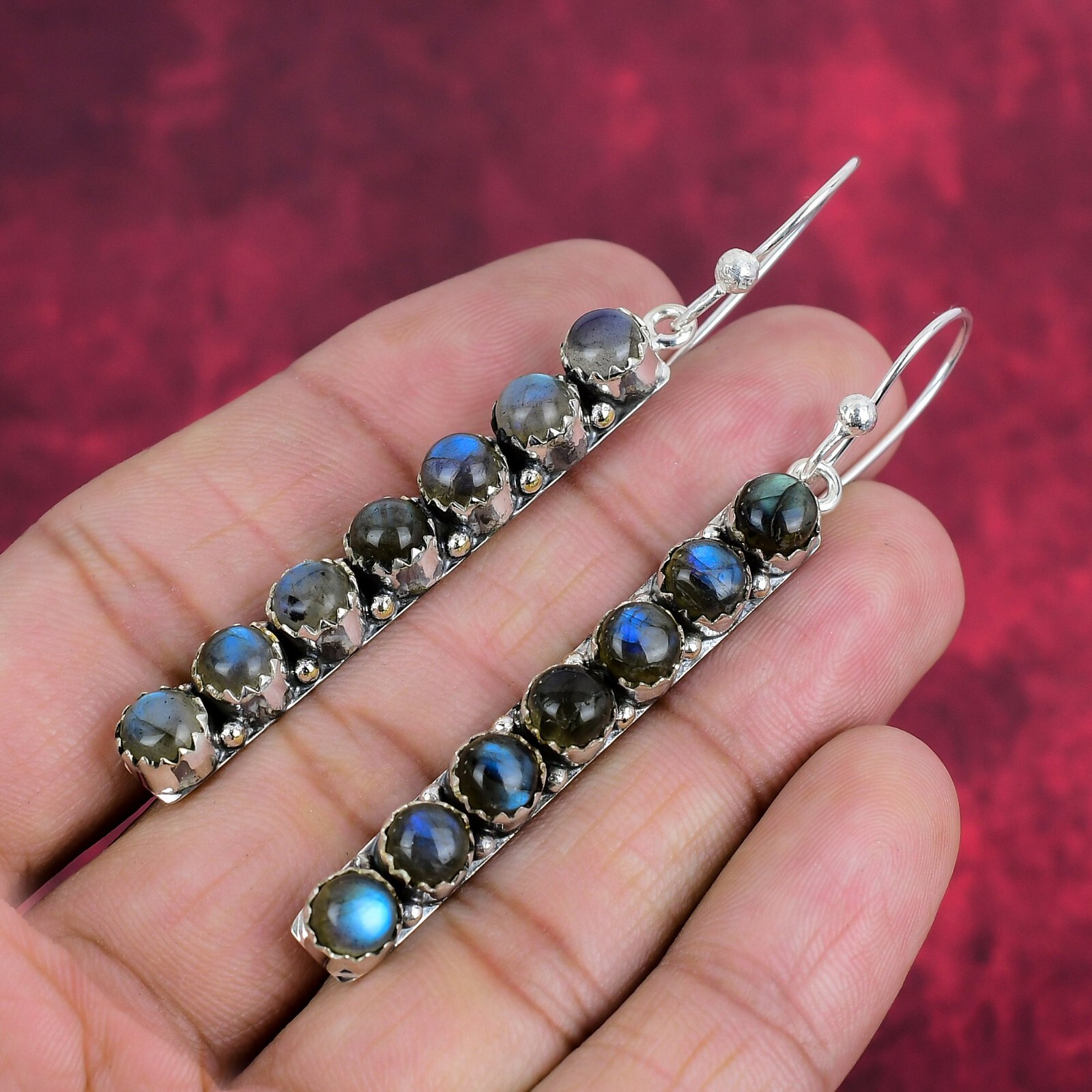 Labradorite Gemstone Handmade 925 Sterling Silver Earrings Bohemian Jewelry