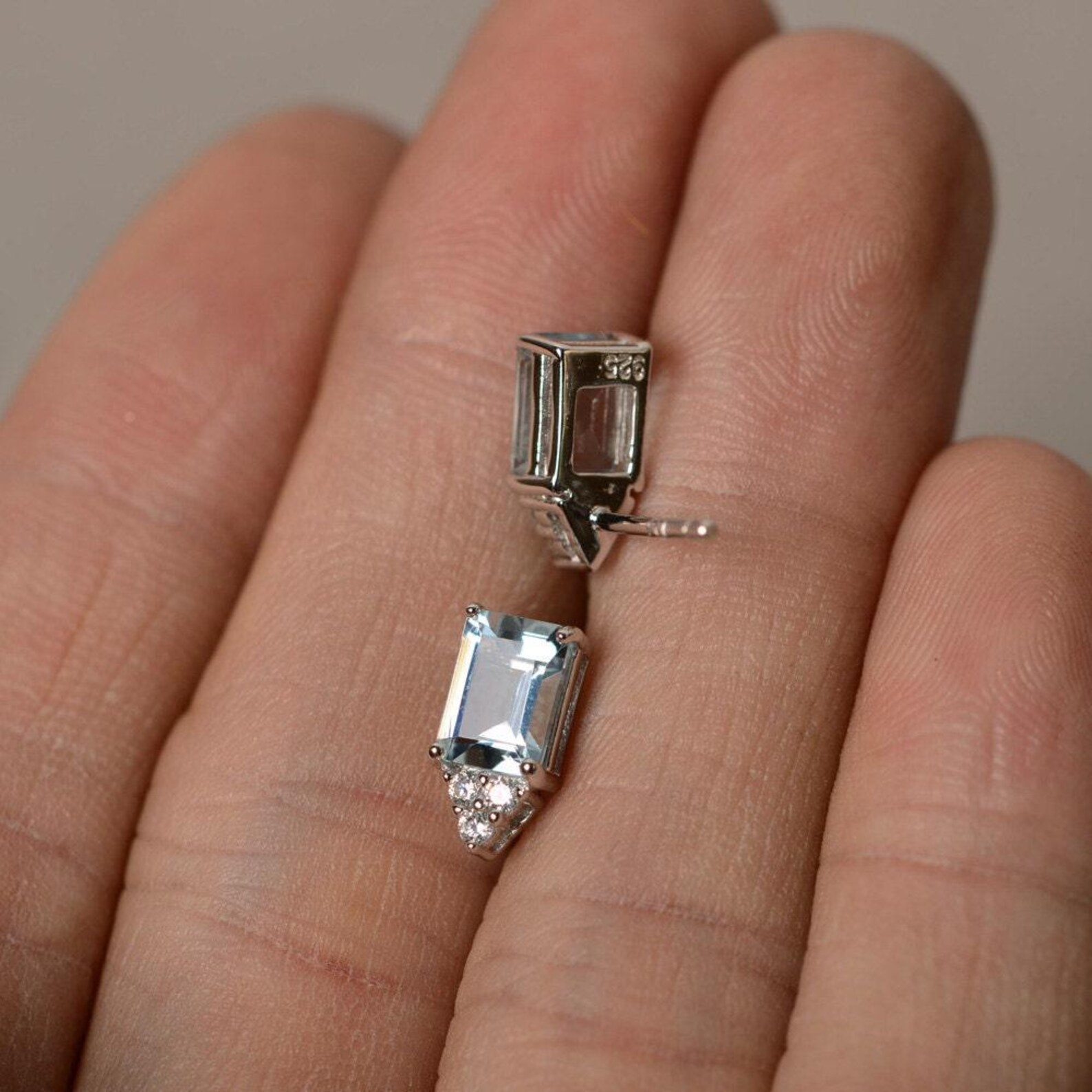 4.10 Ct Emerald Cut Natural Aquamarine Diamond Wedding Earring 14K White Gold