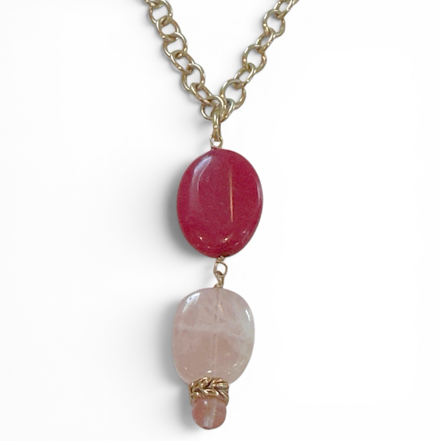 Studio Signed BARSE Natural Gemstone Pendant Necklace Pink Quartz Red Rhodonite