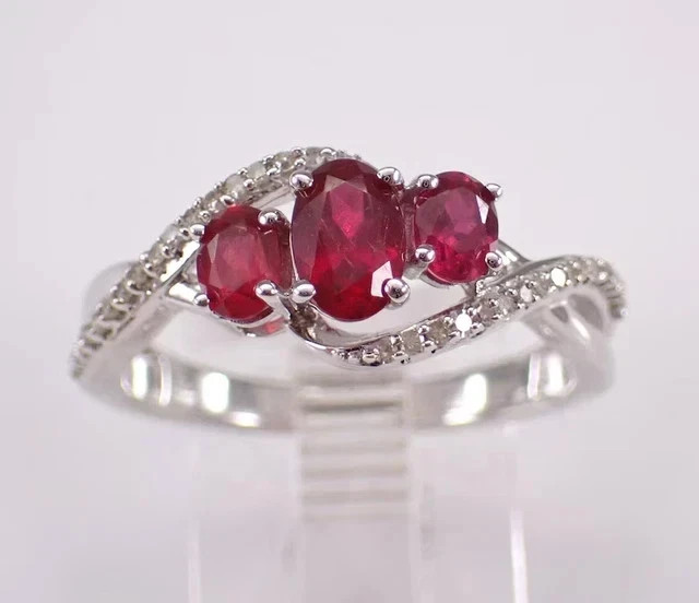 2.30Ct Oval Cut Natural Ruby Three Stone Engagement Ring White Gold Plated