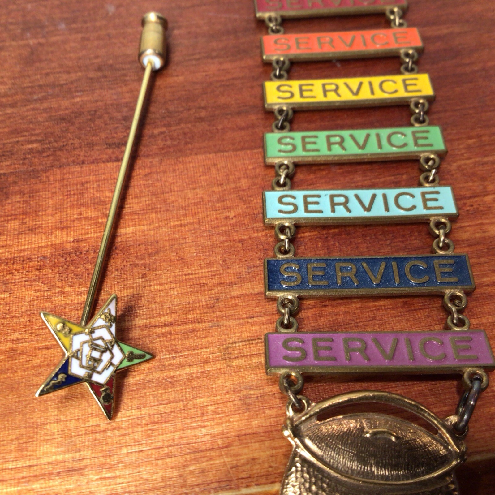 Vintage Gold Tone Pins Masonic Rainbow Girl Jewelry Merit Ribbon