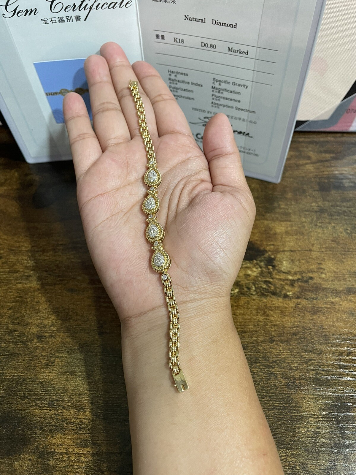 K18 18K Real Gold Japan Bracelet with Natural Diamonds with certificate