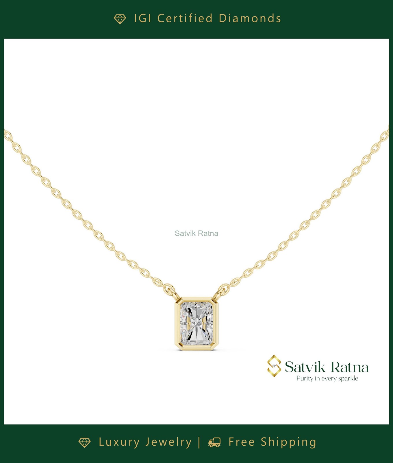 Radiant 1.5Ct Diamond Princess Custom Made Necklace 14K Gold Lab Grown/CVD IGI